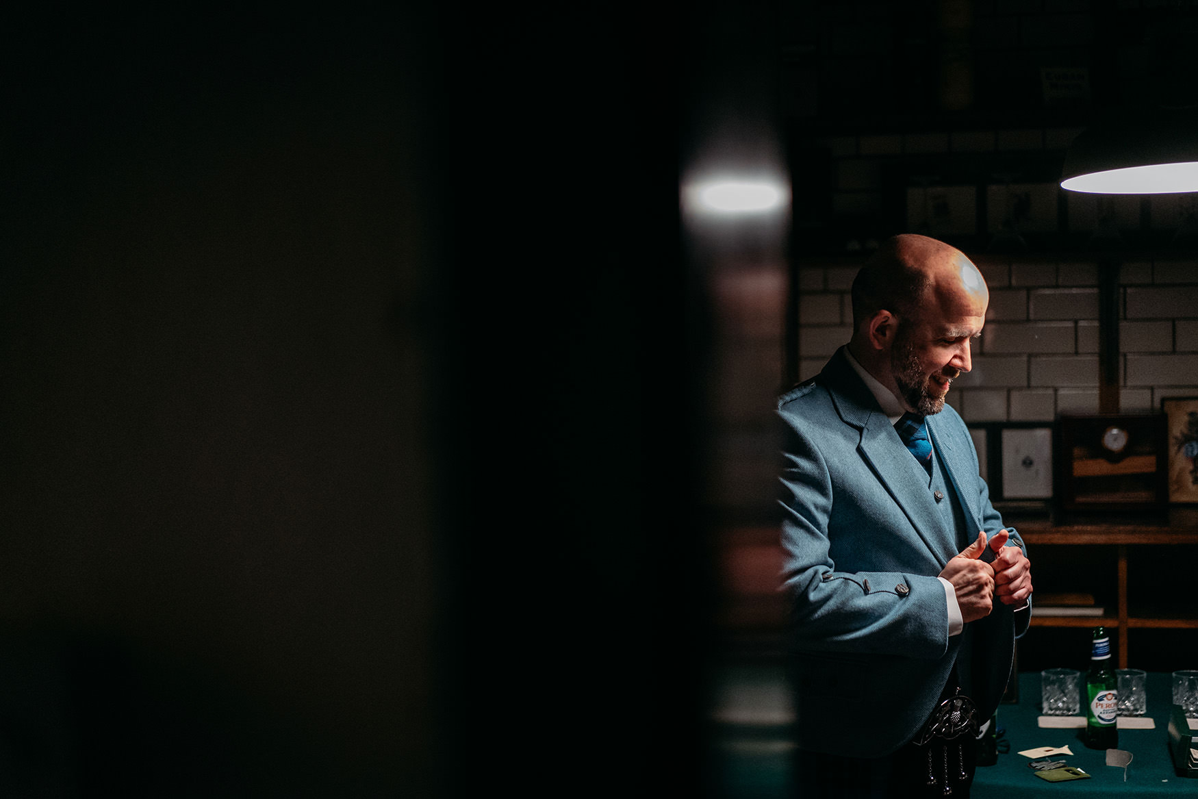 Groom at House Martin Barbers ahead of his Platform Glasgow wedding