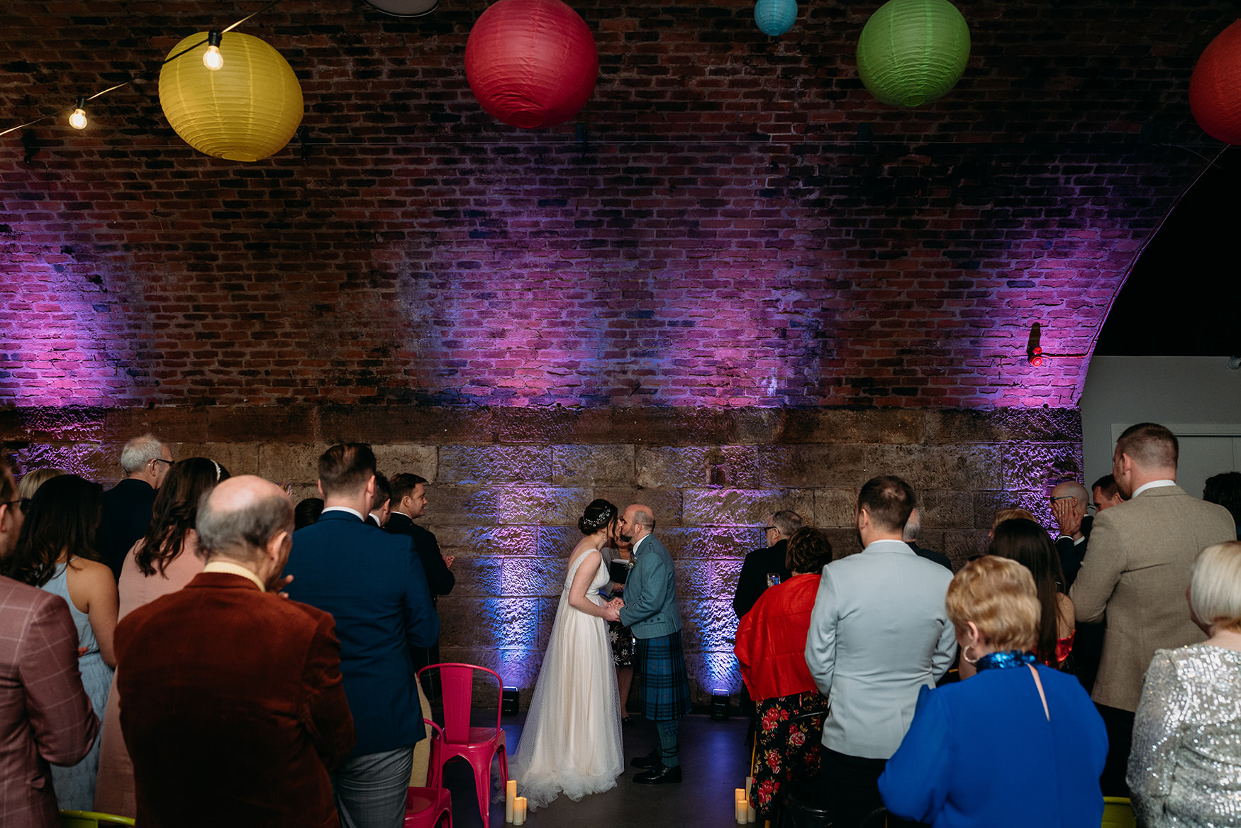 first kiss at Platform Glasgow wedding ceremony