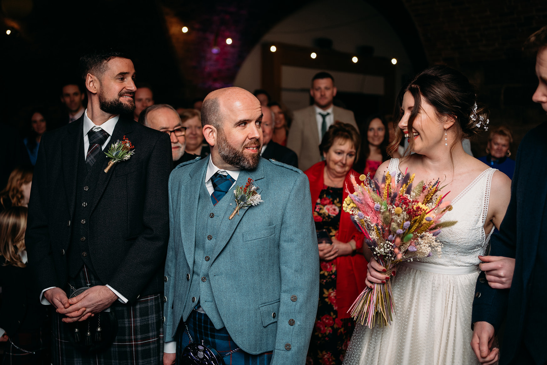 groom seeing bride for first time at Platform Glasgow wedding ceremony