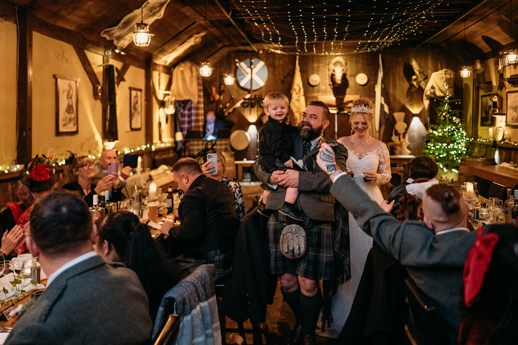 Newlyweds piped into dinner at their The Gathering at Woodhead Farm wedding